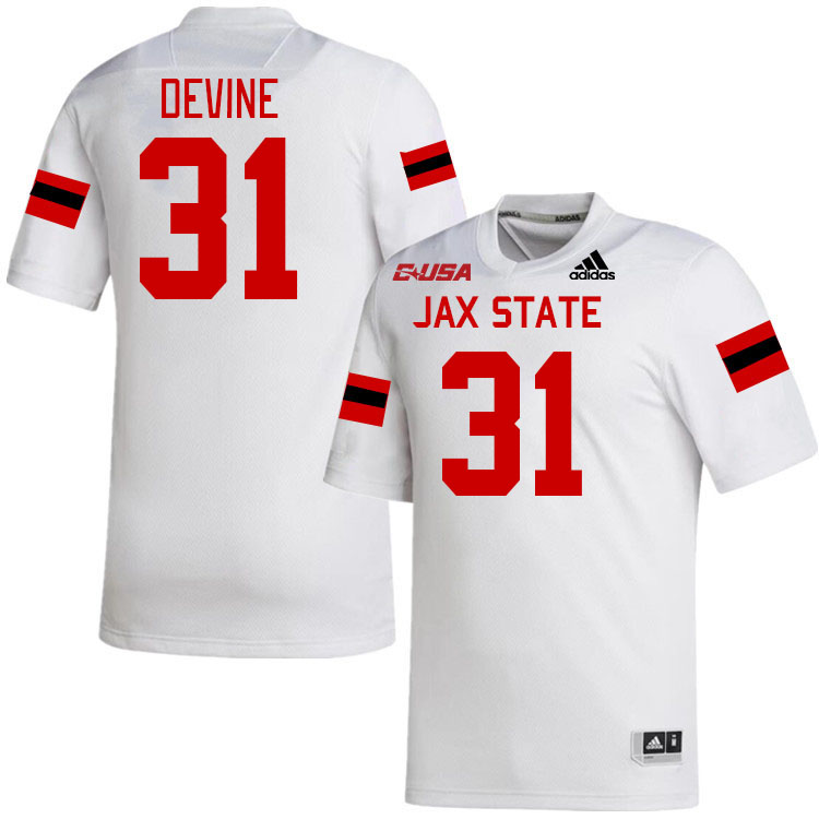 #31 Andre Devine Jacksonville State Gamecocks College Football Jerseys Stitched-White